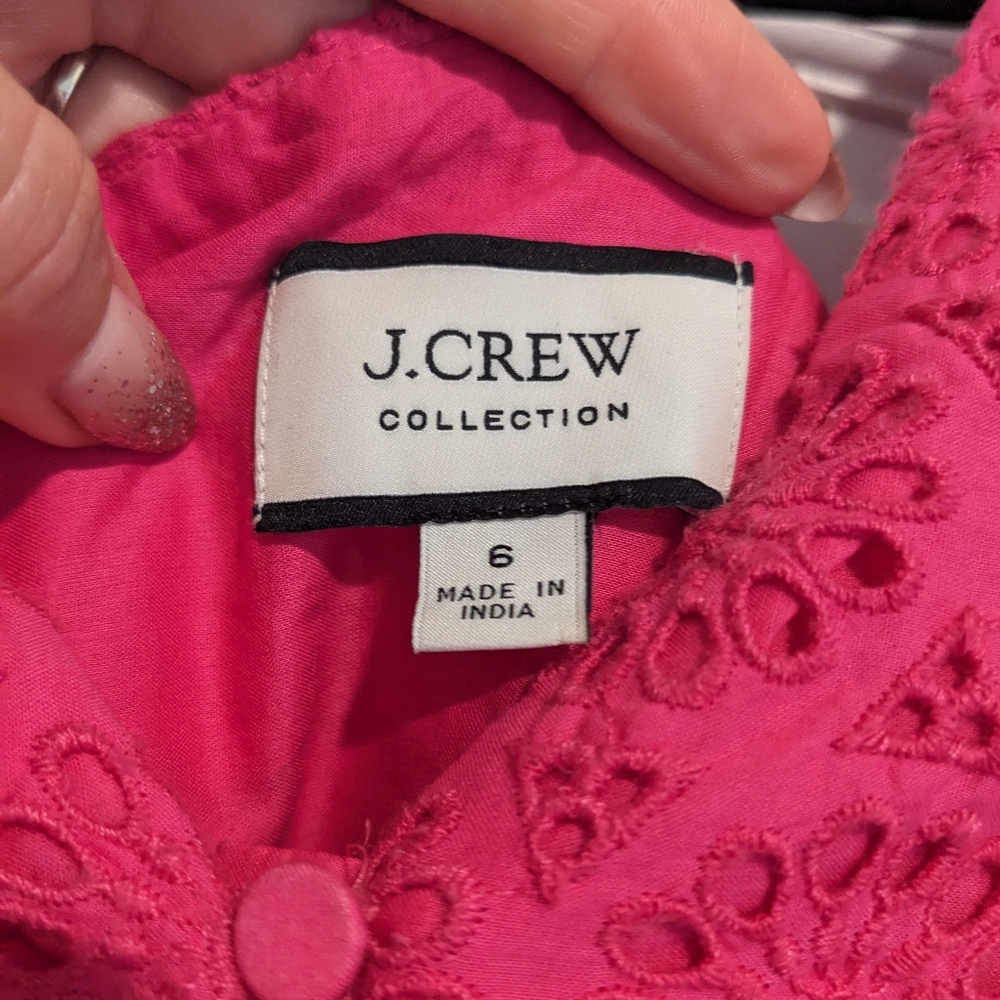 J Crew Collection Fuchsia Eyelet Peplum Top Sz6 - Picture 2 of 4